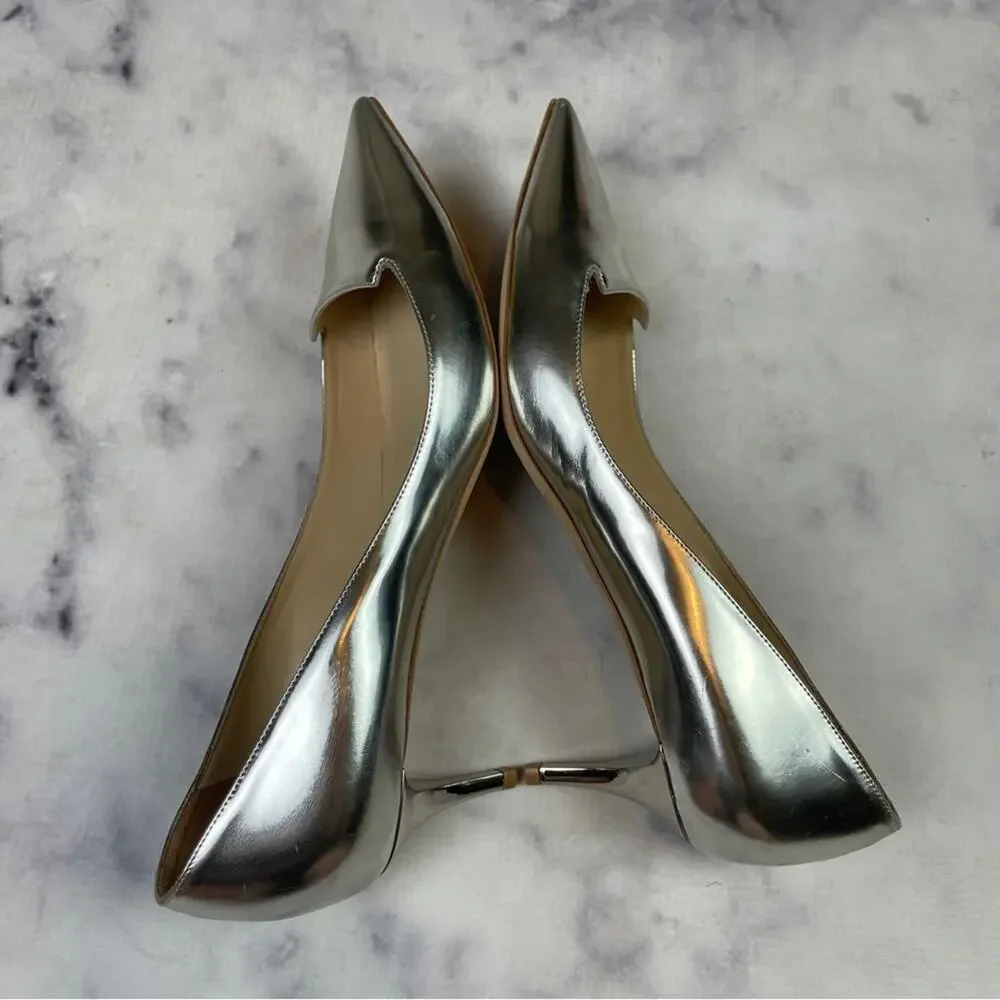 Jimmy Choo Allure Silver Metallic Pumps Kitten Heel Pointed Toe Sz 39.5